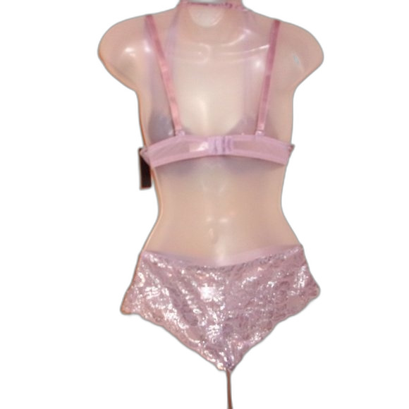 Youmita 34B Seafog Metallic Lace Bra & Medium Metallic Lace Hipster NWT - Picture 8 of 9